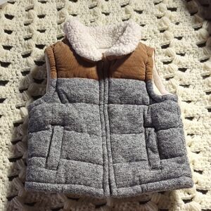 Old Navy Grey and Brown Sherpa Collar Quilted Kids Vest